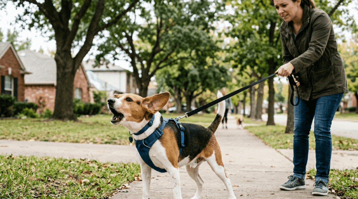 Dog barking at people or animals during outdoor walks