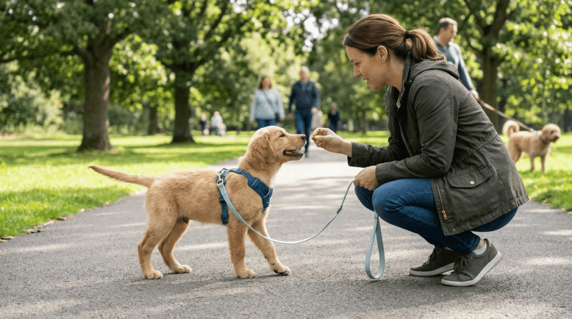 Building puppy confidence and comfort during outdoor walks.