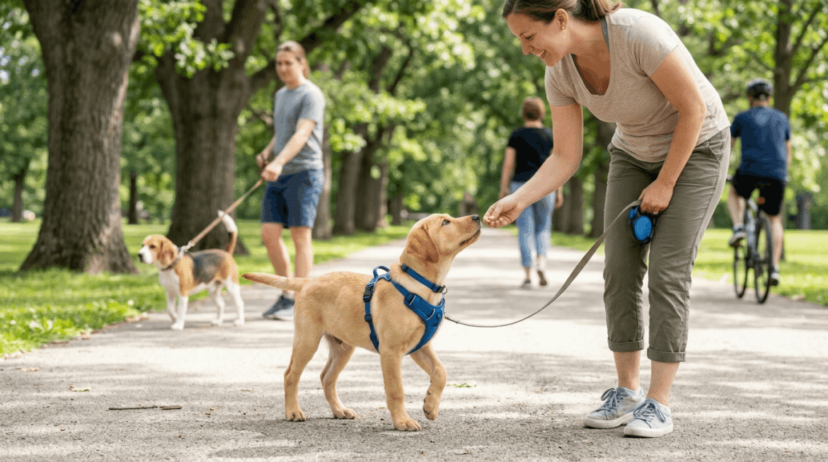 Puppy socialization training for calm confident outdoor walks