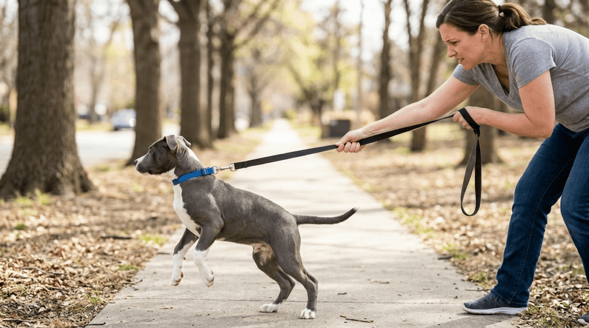 Leash training mistakes demonstrating common errors and improper techniques to avoid during dog training.