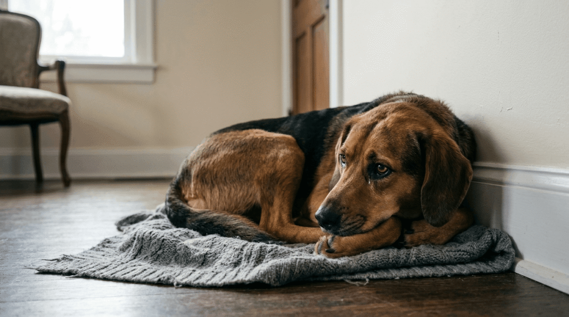 Dog crying alone showing sad and lonely dog expressing distress.