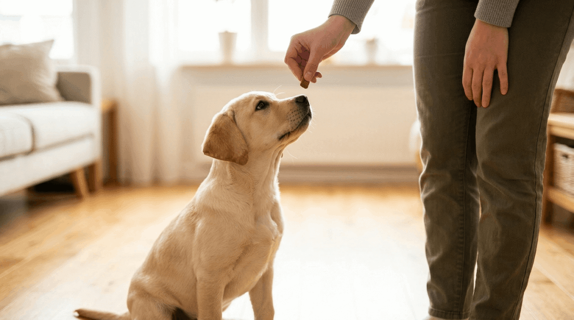 Good dog behavior showing well-mannered obedient dog with positive training.